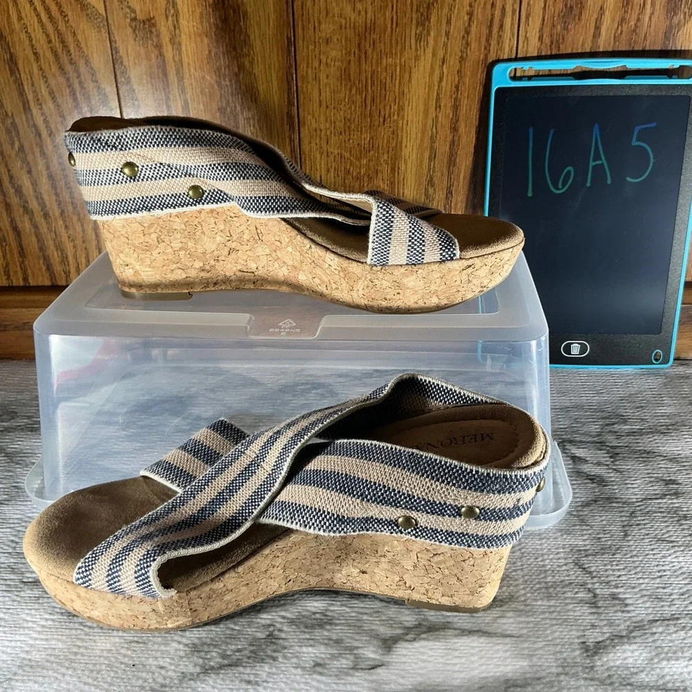 Merona Wedge Sandals Espadrille Platform Striped Casual Comfort‎ Shoes 9.5